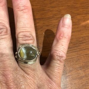 Women’s Sterling silver boho size 7 multi green and yellow ring.